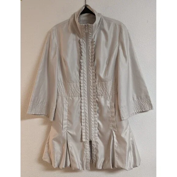Women's Samuel Dong Champagne Ruffle Front Zippered Bubble Hem Coat Small - Picture 1 of 11